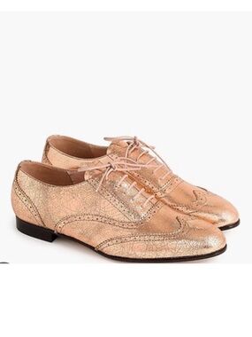 J.Crew Cracked Rose Gold Metallic Leather Oxfords Size 8.5